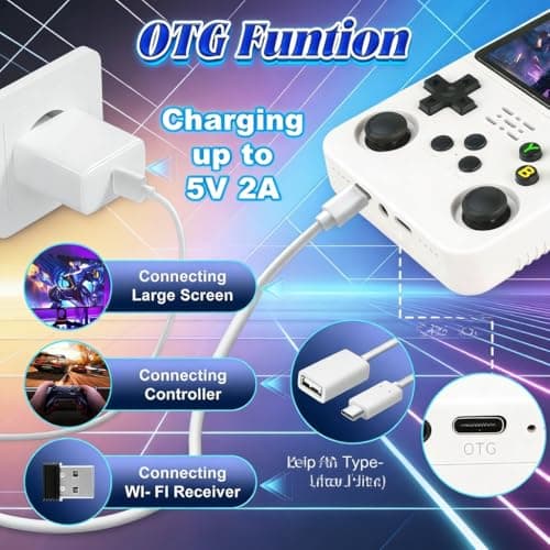 Rhesusco R36S Retro Video Game Console-3.5 Inches HD Screen,Open Source Linux System,3000mAh Rechargeable Battery,128G TF Card,30000+ Classic Video Games Portable Mini Game Console for Gifts-White — view 4