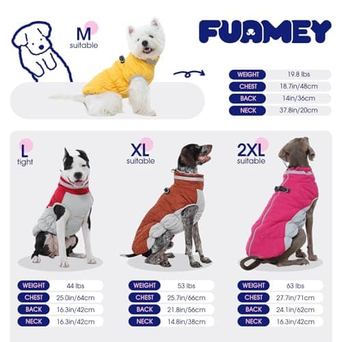 FUAMEY Dog Coat for Medium Dogs,Waterproof Dog Winter Jacket with Harness Built in Puppy Cold Weather Coats Reflective Pet Vest with Zipper Warm Fleece Dogs Snowsuit Windproof Pink M — view 6
