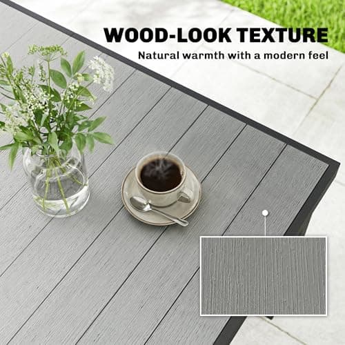 Outsunny 55" Outdoor Dining Table for 6, Rectangular Patio Table with Slatted Wood-Plastic Composite Top and Steel Frame for Garden, Backyard, Deck, Grey — view 3