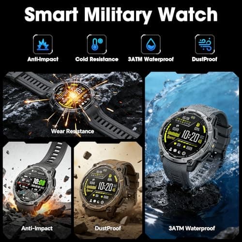 Military Smart Watch for Men with GPS, 1.43" AMOLED Bluetooth Call, LED Flashlight, Rugged Tactical Watch for Android iOS, 3ATM Waterproof Fitness Tracker with Heart Rate Pedometer — view 3