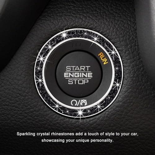 CCHRN Car Bling Engine Start Ring Decals, Crystal Rhinestone Push Start Button Decorative Ring, Universal Sparkling Key Ignition Knob Cover for Women Girls, Car Accessories (Black) — view 4