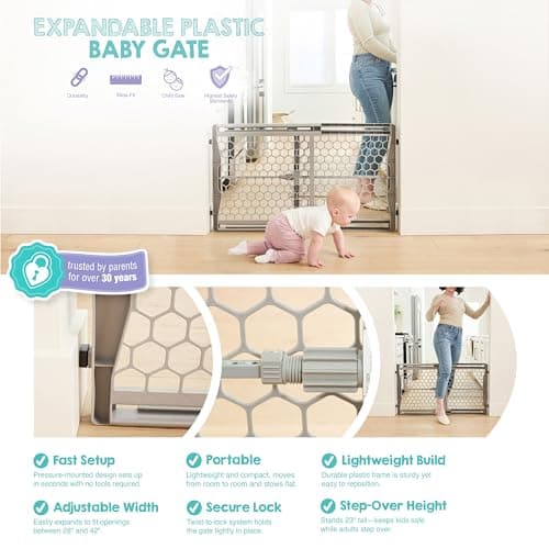 Regalo Easy Fit Plastic Adjustable Extra Wide Baby Gate, Award Winning Brand, 23 Inches Tall, Fits Openings Between 28 to 42 Inches, Pressure Mounted — view 3