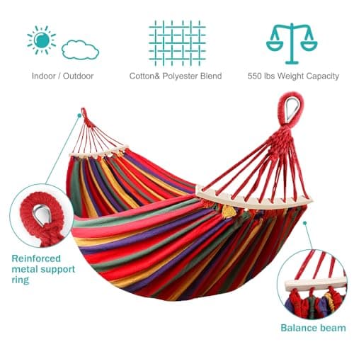 MOSFiATA Camping Hammock 550lb Upgraded Thickened 320G Durable Canvas Fabric Single Hammocks with Two Anti Roll Balance Beam and Sturdy Metal Knot Tree Straps for Camping, Patio, Backyard, Outdoor — view 3