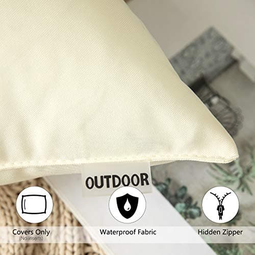 MIULEE Pack of 4 Decorative Outdoor Waterproof Pillow Covers Square Garden Cushion Cases PU Coating Throw Pillow Cover Shell for Tent Park Couch 18x18 Inch Beige