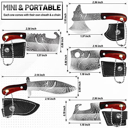 MGZTTHW 5pcs Tiny Knife Keychain, Mini Pocket Knives Chef, Cute Portable Tiny Pocket knife Pendant with Sheath Package Opener Outdoor Camping Box Cutter Tiny Things for Presents for Christmas