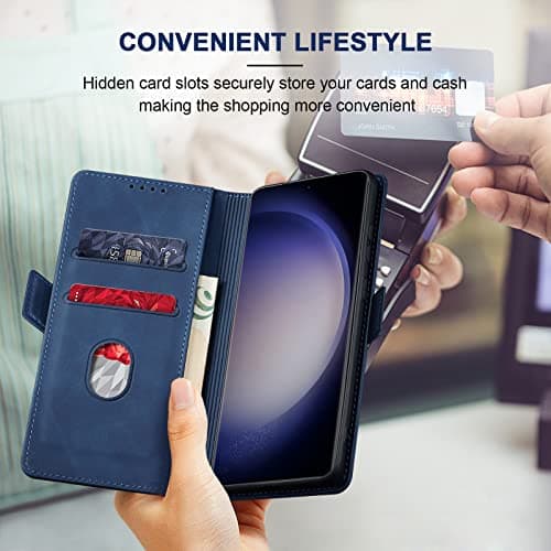 Jasonyu Flip Wallet Case for Samsung S23 Ultra,Leather Magnetic Folio Cover with Card Holder,Kickstand - TPU Shockproof Durable Protective Phone Case,Blue — view 5