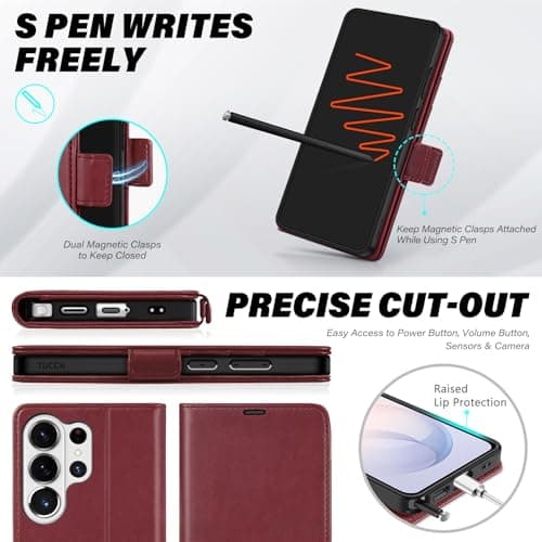 TUCCH Wallet Case for Galaxy S26 Ultra (6.9") 2026, 4 Card Slots, Dark Red — view 7