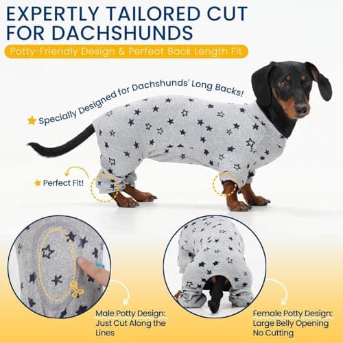 Classic Star Design Dachshund Pajamas for Dogs, Perfect Stretch Stitching Dog Pajamas Dachshund Clothes, Dog Onesie for Weiner Dog, Dog Pjs & Surgical Costumes Suit for Mini Weenie, S — view 5