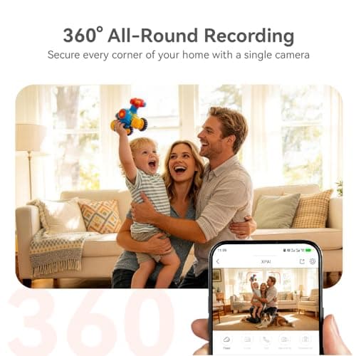 xpai 4K UHD Indoor Camera, 64G Built-in Storage No Subscription,Pet Camera Indoor with Phone App,Work as Baby Monitor/Cat/Dog Camera,360°Pan&Tilt,Two-Way Talk,Privacy Mode,AI Tracking/Detection — view 4