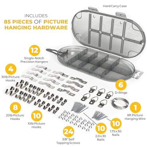 Go Hang It! Pro, All-in-One Picture Hanging Kit - Picture Leveling and Hanging Tool - Hang Sawtooth/Wire Hangers - Wall Hanging Kit and Level Tool - Hardware Case with 85-Piece Hanging Essentials — view 5