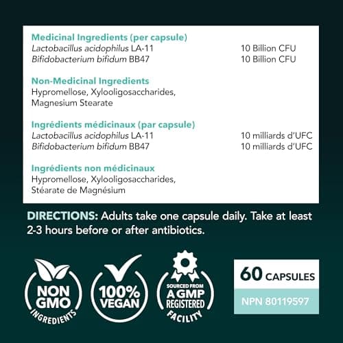 Prebiotics and Probiotics in One | Bloating Relief & Gut Health for Adults | Probiotics Women & Men with 20 Billion CFU for Digestive Health Support | Made in Canada, Vegetarian & Non-GMO | 60 Ct — view 5