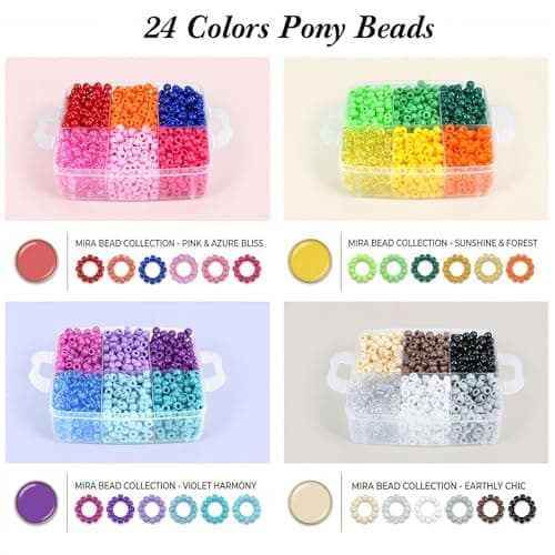 4800PCS Pony Beads Bulk, 24 Colors Kandi Beads 6x9mm Large Hole for Friendship Bracelets, Jewelry Making, Hair Braiding, DIY Art Craft Gifts - Shockproof Protective Gift Packaging — view 2