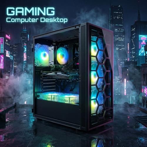 STGAubron Gaming PC Desktop Computer, Intel Core i7 up to 3.9 GHz, GeForce RTX 3050 6G, 16GB RAM, 512G SSD, WiFi 6, BT 5.0, RGB Fan x 6, Windows 11 Home — view 3