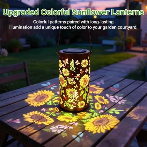 Colorful Solar Lanterns Outdoor Waterproof, Garden Decor Gifts for Women Mom Grandma - LED Colorful Sunflower Solar Powered Lights Metal Hanging Lantern for Outside Garden Patio Yard Lawn Porch Decor