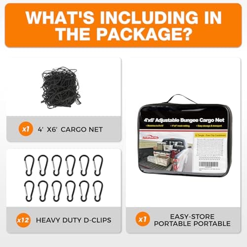 Autofonder Cargo Net 4’x6’ Truck Bed Bungee Mesh 12 Carabiners — view 4