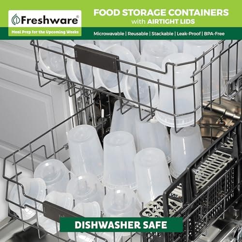 Freshware Food Storage Containers with Lids [60 Pack 8, 16, 32 oz, 20 sets each size] Plastic Deli Containers, Meal Prep Containers, Microwave and Freezer Safe, Stackable, Leakproof, BPA Free, Clear — view 5