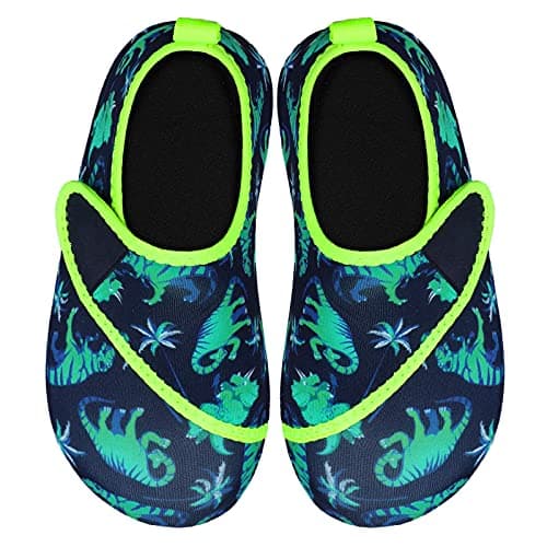 JIASUQI Breathable Summer Water Skin Walking Shoes Aqua Socks for Boys Girls Swim Beach Pool Shoes Easy Green Dinosaur, 9.5-10 Toddler — view 4