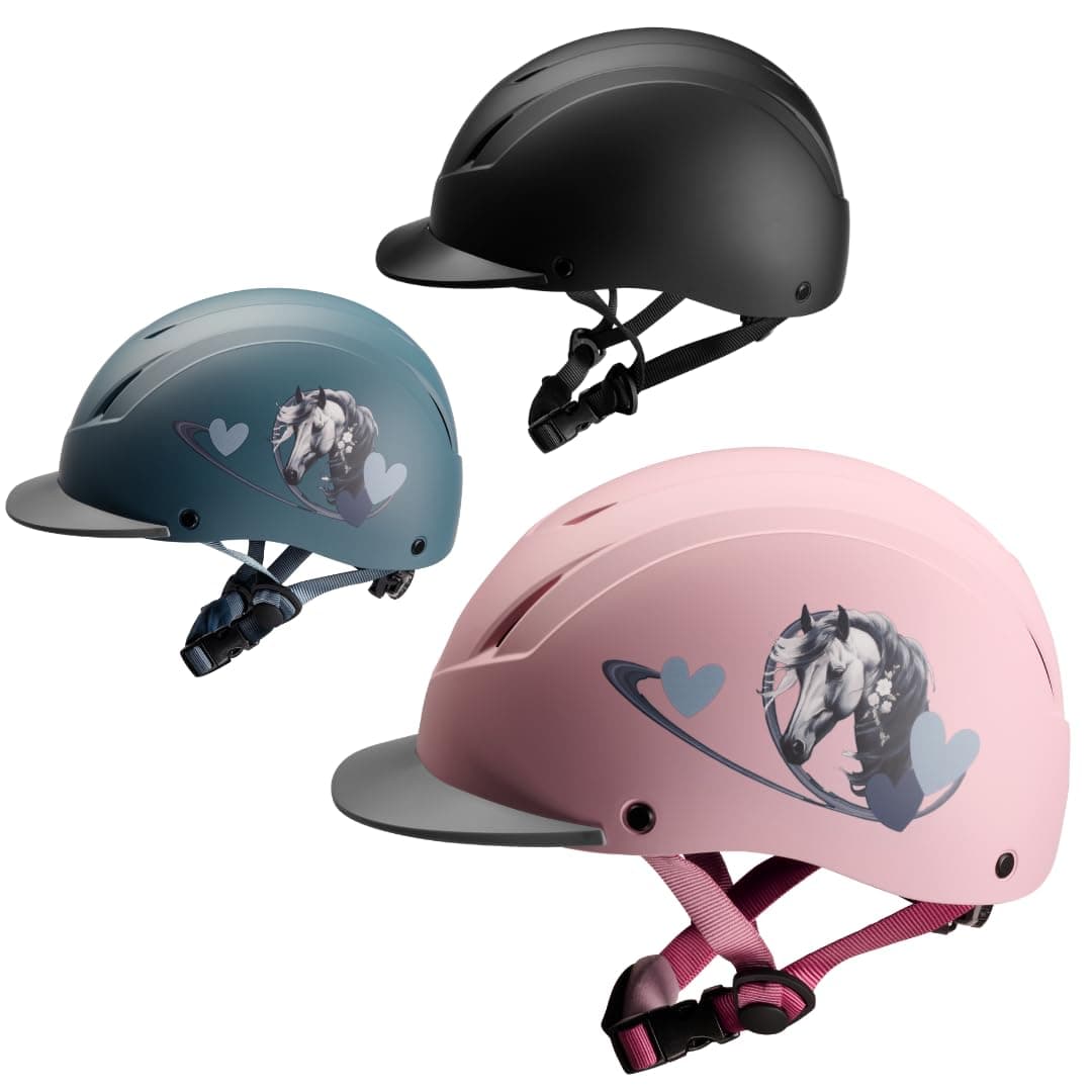PFIFF 103119 ProtectionX - Casco de equitación para niños, tamaño Ajustable, con Sistema de ventilación, Color Azul, Negro y Rosa, Talla 48-52 cm (XS), y 52-56 cm (S)