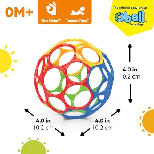Bright Starts Oball Easy Grasp Classic Ball BPA-Free Infant Toy in Red, Yellow, Green, Blue, Age Newborn and up, 4 Inches — view 2