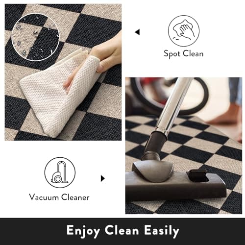 Lahome Checkered Easy Jute 3x5 Entryway Front Porch Rug, Black Diamond Indoor Outdoor Patio Layering Rug, Washable Farmhouse Neutral Non Slip Non Shedding Door Carpet for Backyard Blacony — view 3