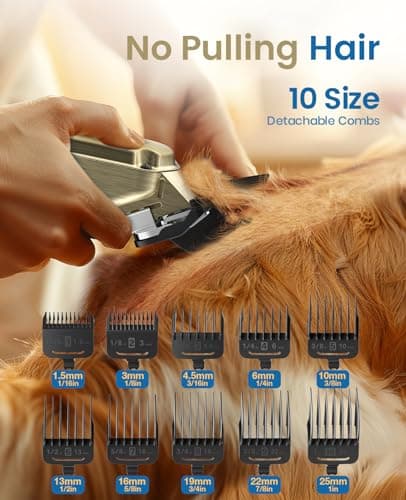 oneisall Pet Clippers for Grooming Professional,Cordless/Rechargeable Dog Grooming Kit with Detachable Metal Combs, Low Noise Heavy-Duty Dog Clippers for Thick/Curly/Fine/Wavy Hair (gold) — view 2