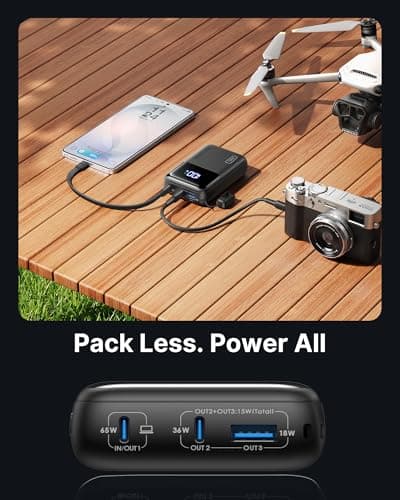 INIU 20000mAh Laptop Power Bank, Ultra Compact 65W PD Dual Fast Charging Portable Charger, TSA Approved Battery Pack with USB C Cable for Travel MacBook iPad Tablet Switch iPhone 17 16 Pro Samsung S25 — view 3