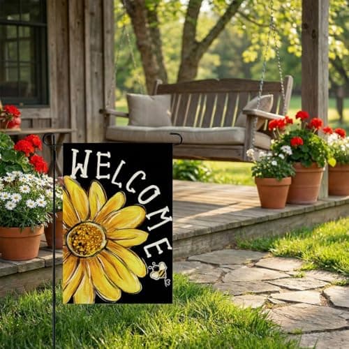 CROWNED BEAUTY Spring Summer Daisy Bee Garden Flag for Outside 12x18 Inch — view 3