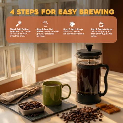 Utopia Kitchen Borosilicate Glass French Press Coffee Maker 34 Oz, Black — view 4