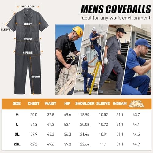 Coveralls for Men Short Sleeve, Cotton Blend Zipper Mechanic Jumpsuit Work with Multi Pockets Utilityl Uniform Fit — view 6