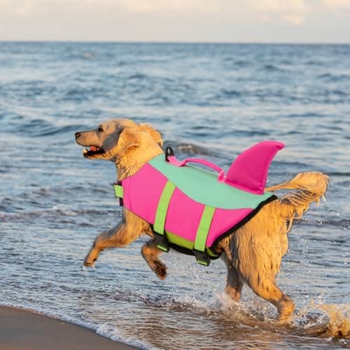 EMUST Shark Life Jackets for Dogs, Adjustable Ripstop Dog Life Vest for Water Safety Pet Life Vest with Rescue Handle Safety Vest for Swimming Pool Beach Boating, (L,PinjiePink) — view 5