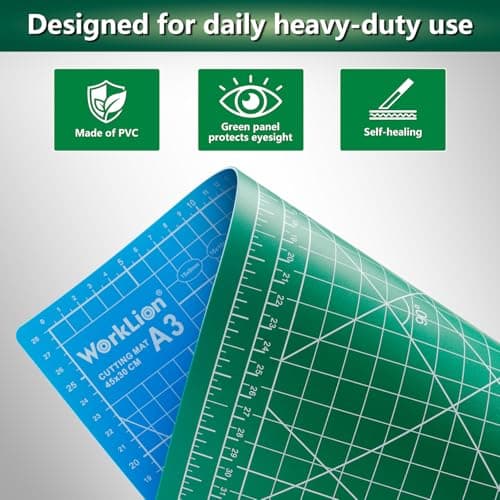 WORKLION 12" x 18" Art Self Healing PVC Cutting Mat, Double Sided, Gridded Rotary Cutting Board for Craft, Fabric, Quilting, Sewing, Scrapbooking Project