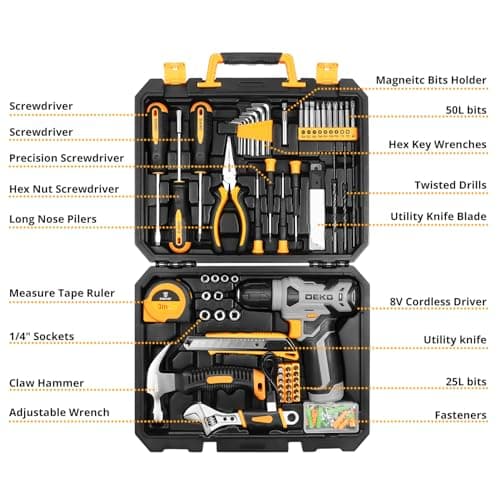 DEKOPRO Tool Set:Tool Kit with 8V Cordless Drill,Tool Box with Drill,Hand Drill Set for Men & Women,Home Tool Kits for House Repair,Handyman,DIY 126 Piece