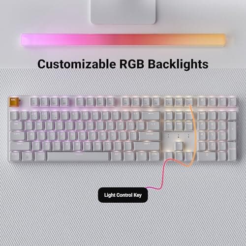 Keychron KJ5 Wireless Mechanical Keyboard - 100% Full-Size Layout Red Switch, QMK RGB Backlit, 2.4G/Bluetooth/USB-C, Double-Shot Cherry PBT Keycaps, 3750mAh Battery, Mac/Win/Linux Compatible - White — view 3