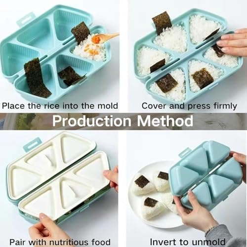 DumFurc 6 in 1 Onigiri Mold Triangle Rice Ball Mold Musubi Press Onigiri Maker Sushi Making Kit Once Quickly Make 6pcs Rice Balls for Lunch and Home DIY (Blue) — view 2