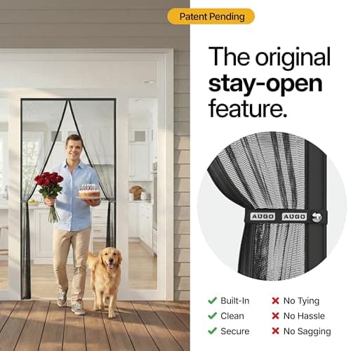 AUGO Magnetic Screen Door - Self Sealing, Heavy Duty, Hands Free Mesh Partition Keeps Bugs Out - Pet and Kid Friendly - Patent Pending Keep Open Feature - 38 Inch x 83 Inch — view 2