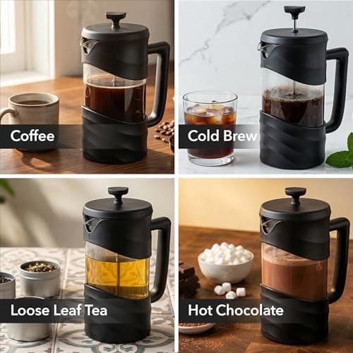 OVENTE 20oz French Press Coffee Maker with 4-Level Filtration, Black FPW20B — view 4