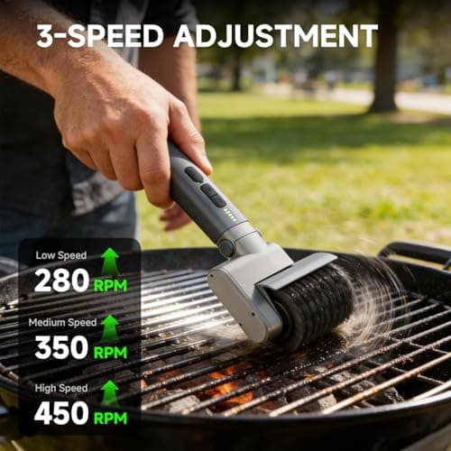 Electric Grill Brush, Cordless BBQ Grill Cleaner – 3 Speeds & Adjustable Angle, 3 Interchangeable Heads, 120-Min Runtime, Heat Resistant & Washable for All Grill Types — view 4