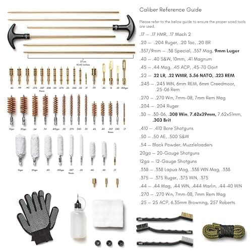 Elite Universal Gun Cleaning Kit for All Guns, Gun Brushes for Pistol Handgun Shotgun Rifle, Durable Brass Rods, 9mm Bore Rope, Oil Bottle, Brushes, Brass Jags, Carrying Case Gun Accessories for Men — view 3