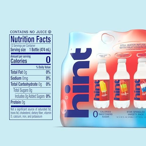 Hint Fruit-Infused Bottled Water, Star Spangled Variety Pack - Sugar Free Flavored Water with Zero Calories, Natural Fruit Essences, and No Artificial Sweeteners - 16 Fl Oz (Pack of 12)