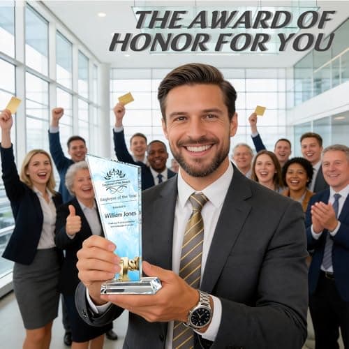 Custom Crystal Trophy Award Personalized Plaque Award with Text Logo Photo Awards Trophies for Employee Recognition Team Graduation Personalized Office Gifts for Boss Coworker Teacher (Light Blue) — view 5