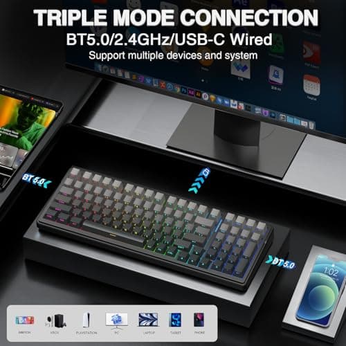 AULA F99 Wireless Mechanical Keyboard,Gasket Structure Hot Swappable Custom Keyboard,RGB Backlit,Creamy Sound,Side Printed PBT Keycaps,2.4GHz/USB-C/BT5.0 Computer Gaming Keyboards — view 2