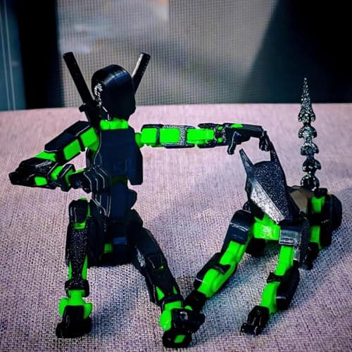 masijssa T13 Action Figures Set (Assembly Completed) Dummy 13 Titan 13 Robot Action Figure 3D Printed Robo Multi-Jointed Movable Action Figure Toy with Full Articulation (Black + Green Figure + Dog) — view 2