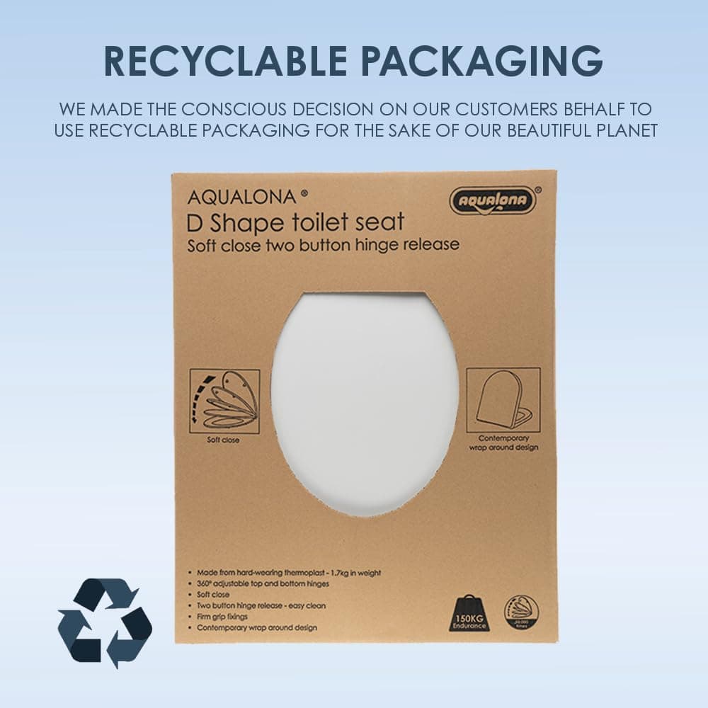 AQUALONA® Premium Thermoplastic Toilet Seat Soft Close Hardwearing Seat with Two Button Hinge Release D Shaped Easy to Clean Simple Installation Top and Bottom Fittings (White - D Shape) — view 6