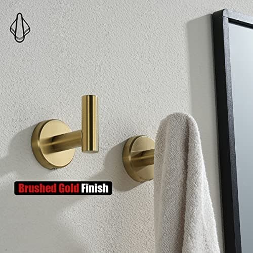 JQK Gold Bathroom Towel Hook, Coat Robe Clothes Hook for Bathroom Kitchen Garage Wall Mounted (Pack of 2), SUS 304 Stainless Steel Brushed Gold, TH100-BG-P2 — view 5