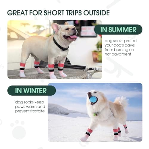 Kuoser Dog Grippy Socks for Senior Dog, Dog Socks for Hardwood Floors Hot Pavement, 4Pack Anti Slip Traction Control Booties Paw Protectors for Small Medium Large Dogs, Pink L — view 5