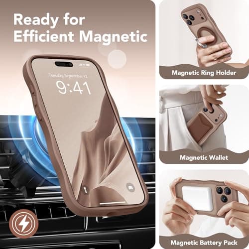 CAPRARO Magnetic for iPhone 17 Pro Max Case for Women Girls, Upgraded [Full Camera Protection] [Compatible with MagSafe] Cute Wave Translucent Matte Phone Case for iPhone 17 Pro Max, Brown — view 2