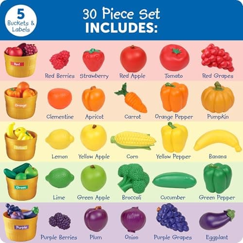 Learning Resources Farmer's Market Color Sorting Set - Pretend Play Food Sets for Kids Kitchen, Color Sorting Toys, Plastic Fruit and Vegetable Toy for Kids Kitchen Set, Play Food for Toddlers 1-3 — view 5