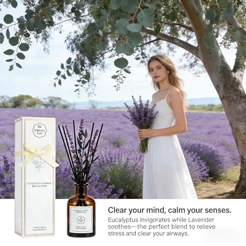 Eucalyptus & Lavender Essential Oil Reed Diffuser - 3.34 Fl Oz, Luxury Hotel Collection Diffuser Oil Inspired by Ritz Carlton for Home&Office, Bedroom/Living Room Shelf Decor,Non-Toxic & Gift Ready