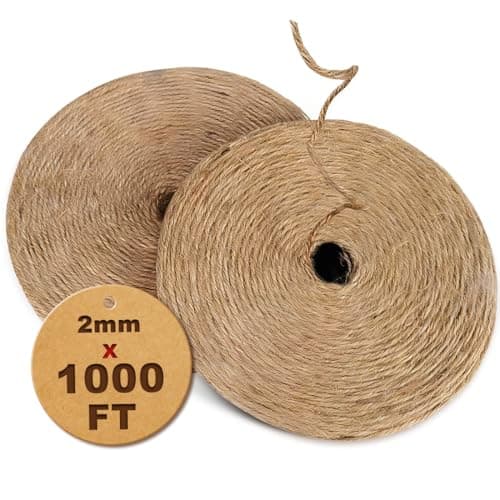 PerkDecor 1000FT Natural Jute Twine String Bulk Hemp Rope Cord for Crafts Gardening Gift Wrapping Wedding Décor Packing Material Burlap Ribbon Christmas Knitting Macrame Decoration (Brown 2mm* 1000ft)
