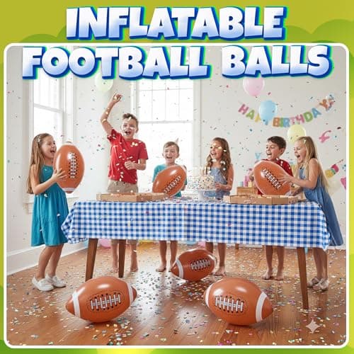 KiddieLoot Inflatable Football Beach Balls (6 Pack) - 16-Inch Durable Beach Balls for Kids, Summer Pool Toys, Football Party Favors, Sports Theme Decorations, Giveaways — view 3